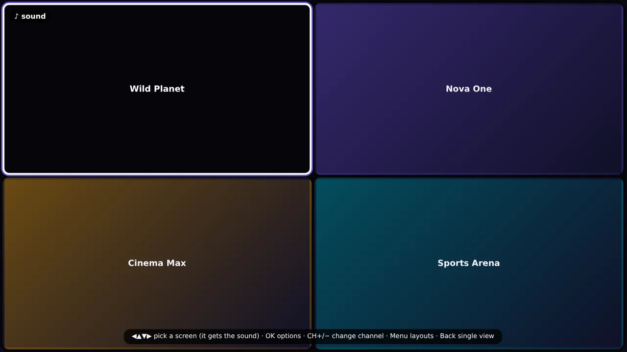 Four channels playing at once in Multiview