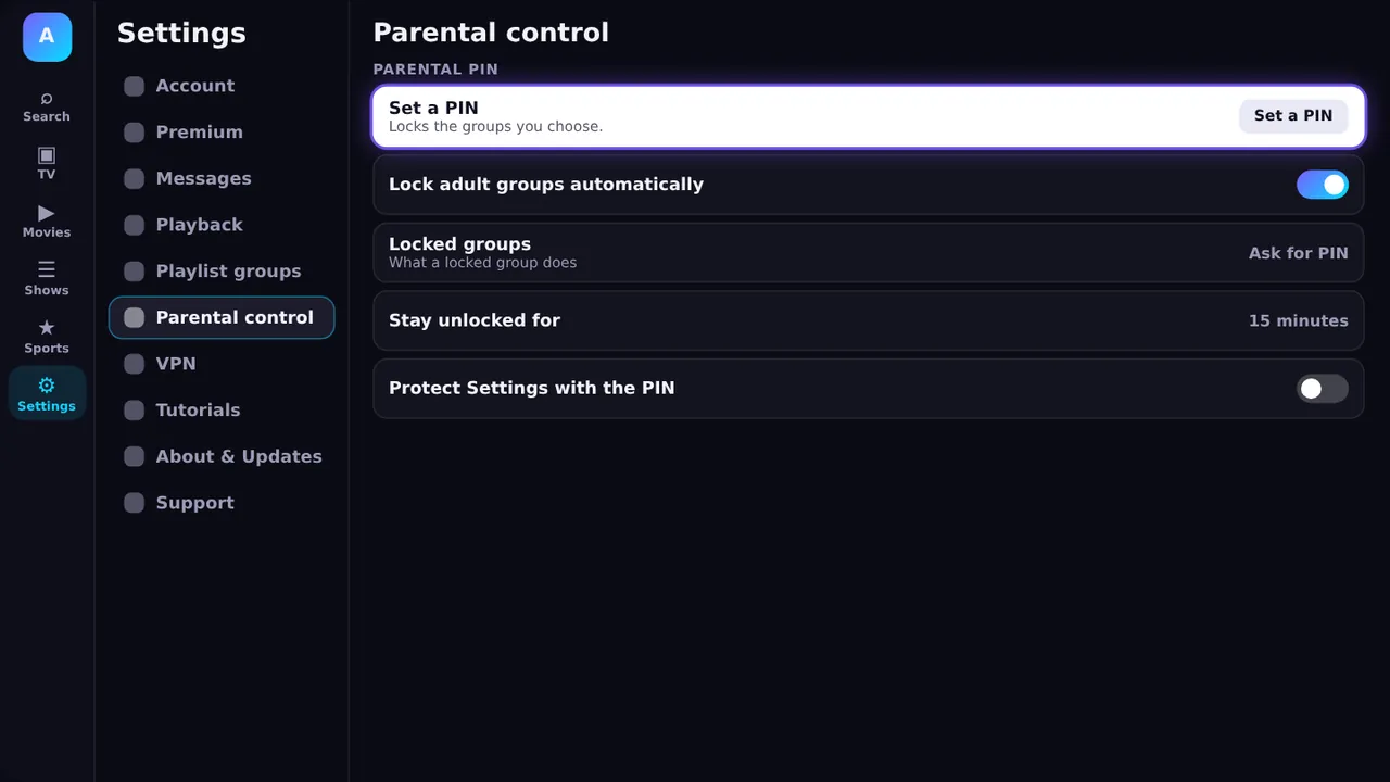 Parental control settings